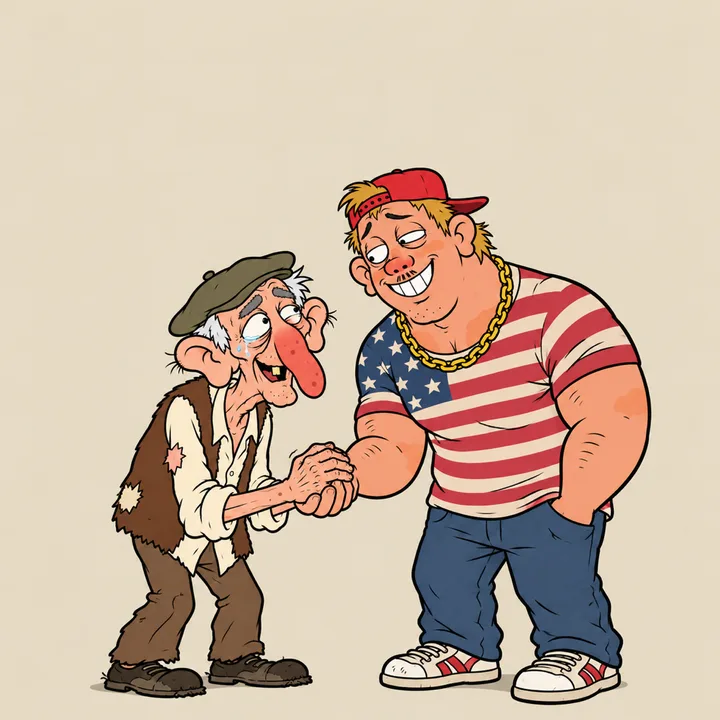 Papy René, suddenly awake, shakes Kévin’s hand with both of his, moved to tears: he takes him for a western star. Kévin bends down, smiling stiffly.
